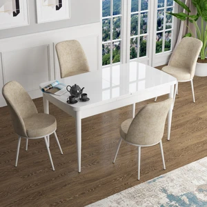 Concept Han Serisi 70X114, Açılabilir Mdf Mutfak Masa Takımı, Beyaz Masa ve 4 Sandalye