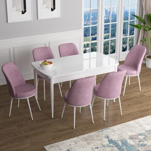 Concept Han Serisi 70X114, Açılabilir Mdf Mutfak Masa Takımı, Beyaz Masa ve 6 Sandalye