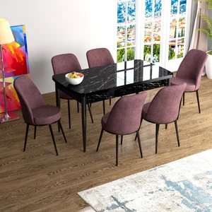 Concept Han Serisi 70X114, Açılabilir Mdf Mutfak Masa Takımı, Siyah Mermer Desen Masa ve 6 Sandalye