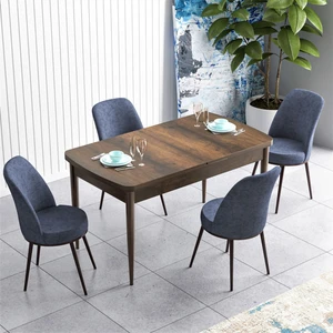 Concept Han Serisi 70X114, Açılabilir Mdf Mutfak Masa Takımı, Barok Ahşap Desen Masa ve 4 Sandalye