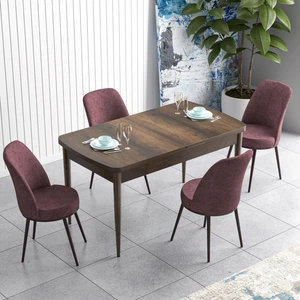 Concept Han Serisi 70X114, Açılabilir Mdf Mutfak Masa Takımı, Barok Ahşap Desen Masa ve 4 Sandalye