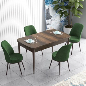 Concept Han Serisi 70X114, Açılabilir Mdf Mutfak Masa Takımı, Barok Ahşap Desen Masa ve 4 Sandalye