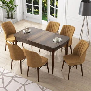 Concept Nef Serisi 70X114, Açılabilir Mdf Mutfak Masa Takımı, Barok Ahşap Desen Masa ve 6 Sandalye