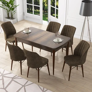 Concept Nef Serisi 70X114, Açılabilir Mdf Mutfak Masa Takımı, Barok Ahşap Desen Masa ve 6 Sandalye