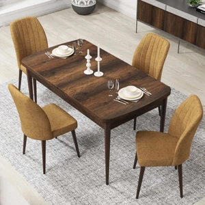 Concept Par Serisi 70X114, Açılabilir Mdf Mutfak Masa Takımı, Barok Ahşap Desen Masa ve 4 Sandalye