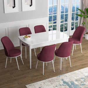 Concept Han Serisi 70X114, Açılabilir Mdf Mutfak Masa Takımı, Beyaz Masa ve 6 Sandalye