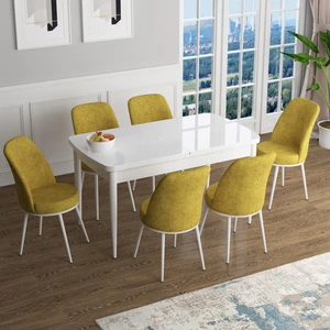 Concept Han Serisi 70X114, Açılabilir Mdf Mutfak Masa Takımı, Beyaz Masa ve 6 Sandalye