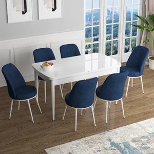Concept Han Serisi 70X114, Açılabilir Mdf Mutfak Masa Takımı, Beyaz Masa ve 6 Sandalye