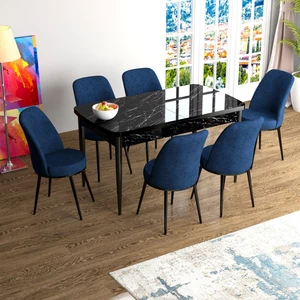 Concept Han Serisi 70X114, Açılabilir Mdf Mutfak Masa Takımı, Siyah Mermer Desen Masa ve 6 Sandalye