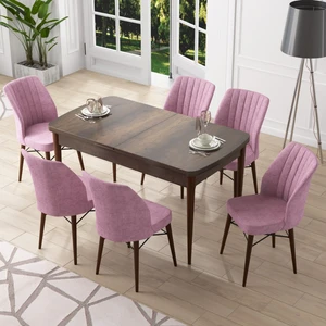 Concept Nef Serisi 70X114, Açılabilir Mdf Mutfak Masa Takımı, Barok Ahşap Desen Masa ve 6 Sandalye