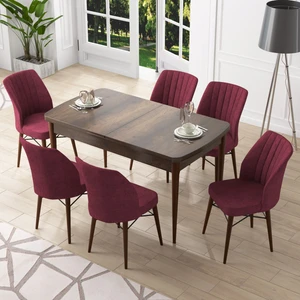 Concept Nef Serisi 70X114, Açılabilir Mdf Mutfak Masa Takımı, Barok Ahşap Desen Masa ve 6 Sandalye