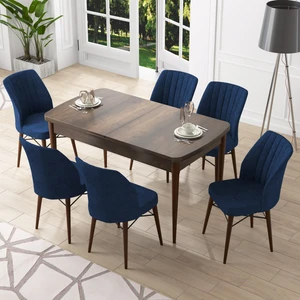Concept Nef Serisi 70X114, Açılabilir Mdf Mutfak Masa Takımı, Barok Ahşap Desen Masa ve 6 Sandalye