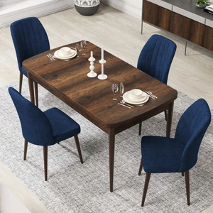 Concept Par Serisi 70X114, Açılabilir Mdf Mutfak Masa Takımı, Barok Ahşap Desen Masa ve 4 Sandalye