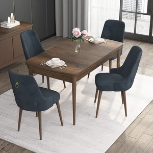 Concept Noa Serisi, 80X132 Açılabilir Mdf Masa, Barok Ahşap Desenli Mutfak Masa Takımı, 4 Sandalye