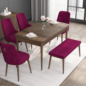 Concept Noa Serisi, 80X132 Açılabilir Benchli Barok Ahşap Desen Mutfak Masa Takımı, 4 Sandalye 1 Bench