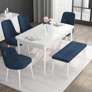 Concept Noa Serisi, 80X132 Açılabilir Benchli Mdf Beyaz Mutfak Masa Takımı, 4 Sandalye 1 Bench