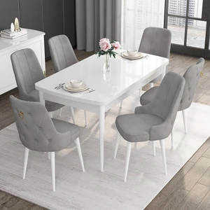 Concept Noa Serisi, 80X132 Açılabilir Mdf Masa, Beyaz  Mutfak Masa Takımı, 6 Sandalye