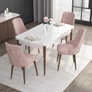 Concept Noa Serisi, 80X132 Açılabilir Mdf Masa, Beyaz Masa Ceviz Ayak Masa Takımı, 4 Sandalye