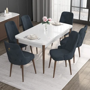 Concept Noa Serisi, 80X132 Açılabilir Mdf Masa, Beyaz Masa Ceviz Ayak Masa Takımı, 6 Sandalye