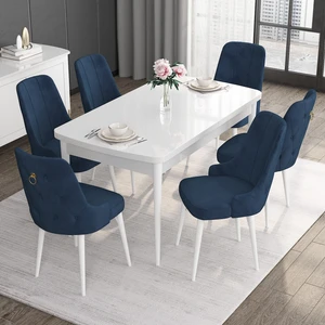 Concept Noa Serisi, 80X132 Açılabilir Mdf Masa, Beyaz  Mutfak Masa Takımı, 6 Sandalye