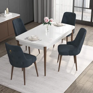 Concept Noa Serisi, 80X132 Açılabilir Mdf Masa, Beyaz Masa Ceviz Ayak Masa Takımı, 4 Sandalye