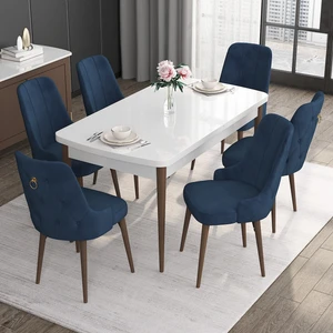 Concept Noa Serisi, 80X132 Açılabilir Mdf Masa, Beyaz Masa Ceviz Ayak Masa Takımı, 6 Sandalye