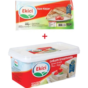 Tam Yağlı Lokum Kıvamında Beyaz Peynir 800 gr + Ekici Taze Kaşar Peyniri 600 gr 2'li