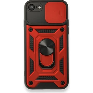 Apple iPhone Se 2022 Kılıf Tank Aramid Sürgülü Vega Yüzüklü Kırmızı