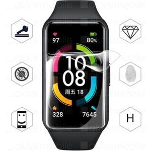 Huawei Band 6 İle Uyumlu Ön Darbe Emici Ekran Koruyucu Nano Cam (4 Adet)