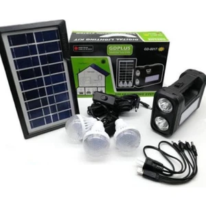 GD-8017T Solar Panelli 3 Ampullü Set Akülü Solar Işıldak Fener