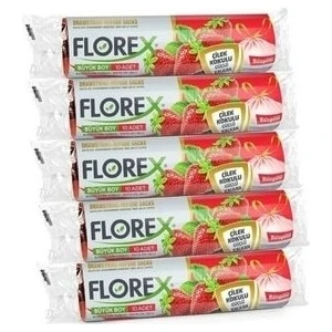 5 Rulo Florex Büzgülü Orta Boy  Çilek Kokulu Çöp Torbası 55X60 cm