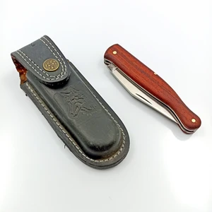 El Yapımı Yaylı Çakı Zeytin Kabze Paslanmaz Çakı Deri Kılıflı Cep Bıçağı