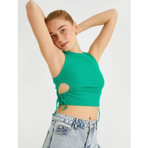 Crop Atlet Pencere Detaylı Bisiklet Yaka Pamuklu