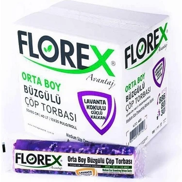 Florex Lavanta Kokulu Büzgülü Orta Boy Çöp Torbası 55X60 25 Rulo 1