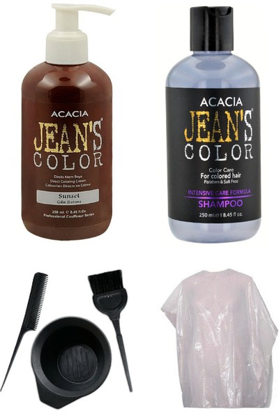 Acacia Jeans Color Gün Batımı Saç Boyası + Boya Koruyucu Şampuan 250 Ml. ve Uygulama Malzemeleri