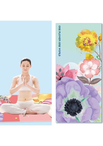 Ev Yoga Havlu Baskı Taşınabilir Kaymaz Yoga Battaniye, Renk: Çiçek Büyük + Silikon
