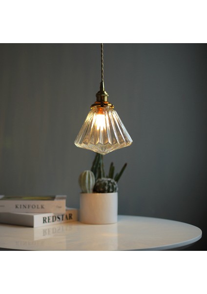 18 cm Pirinç Cam Avize, LED 5 W 220 V Japon Tarzı Retro Avize, Restoran Bar, Yatak Odası Başucu Lambası Koridor Sundurma Işık, Şeffaf Renk (Yurt Dışından) fiyatları