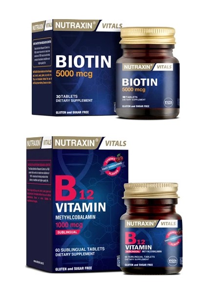 B12 Vitamini 1000 Mcg 60 Dilaltı Tableti + Biotin 5000 Mcg 30 Tablet + Selenium 100 Mcg 100 Tablet