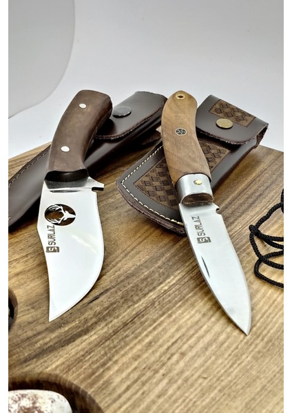 2'li Outdoor Deer Çakı Bıçak Kamp Bıçağı Deri Kılıflı modelleri