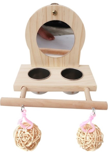 Papağan Ayna Oyun Standı Ahşap Levrek Playgym ile Besleyici Fincan Kaseler Rattan Topu 11UA | Kuş Oyuncakları - (Yurt Dışından)