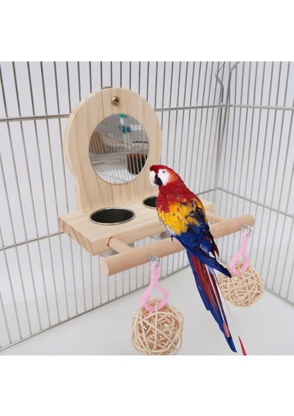 Papağan Ayna Oyun Standı Ahşap Levrek Playgym ile Besleyici Fincan Kaseler Rattan Topu 11UA | Kuş Oyuncakları - (Yurt Dışından) modelleri