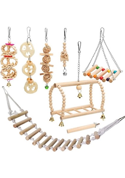 8 Paketler Kuş Papağan Salıncak Asılı Oyuncak, Doğal Ahşap Çan Kuş Kafesi Oyuncaklar Papağanlar, Parakeets, Cockatiels, Budgie | Kuş Oyuncakları - (Yurt Dışından) fiyatları