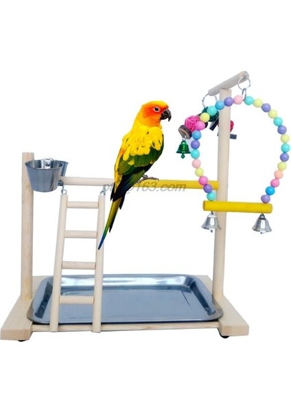 Ahşap Kuş Levrek Standı Papağan Platformu Bahçesi Egzersiz Gym Playstalan Merdiven Besleyici Bardaklar ile Interaktif Oyuncaklar | Kuş Tünıları - (Yurt Dışından)