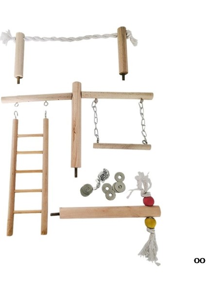 Papağan Tırmanma Merdiveni Salıncak Oyuncak Doğal Ahşap Kuş Conure Cage Standı Halat Levrek | Kuş Oyuncakları - (Yurt Dışından)