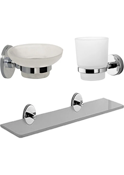 Fnd Home Fndhome Krom Banyo 3 Lü Set, Etejer, Sabunluk, Diş Fırçalık