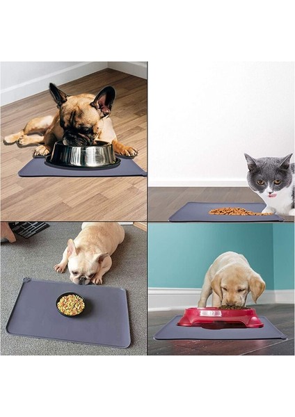 Pet Besleme Paspaslar Yüksek Dudaklar ile Silikon Su Geçirmez Anti Kayma Pet Gıda ve Su Kase Mat Köpekler Için Kediler diğerleri Gri | - (Yurt Dışından)