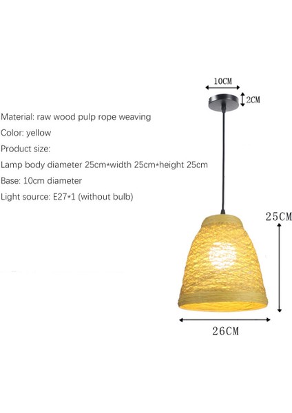 25 cm Dokuma Rattan Avize, 220 V E27 * 1 Ampul Olmadan, Başucu Lambası, Rattan Restoran, Sarı Lamba - (Yurt Dışından)