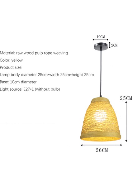 25 cm Dokuma Rattan Avize, 220 V E27 * 1 Ampul Olmadan, Başucu Lambası, Rattan Restoran, Sarı Lamba - (Yurt Dışından)