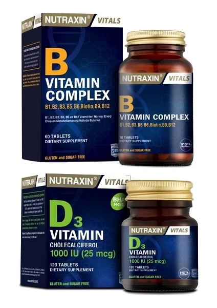 B Vitamin Complex 60 Tablet +D3 Vitamini 1000 Iu 120 Tablet + B12 Vitamini 60 Dilaltı Tableti