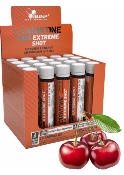 L-Carnitine 3000 Shot 20 Ampül Kiraz Aromalı Sıvı Karnitin Shot